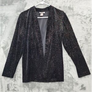 Vintage 90s Graff Jacket Womens S Black Rainbow Glitter Velvet Open Front Formal